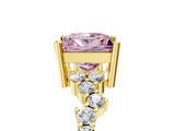 Yellow gold Fancy Pink Princess Cut Diamond Scattered Round Accent Ring with Prong Setting_17