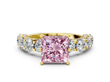 Yellow gold Fancy Pink Princess Cut Diamond Side Stone Engagement Ring with Four-Prong Setting_24