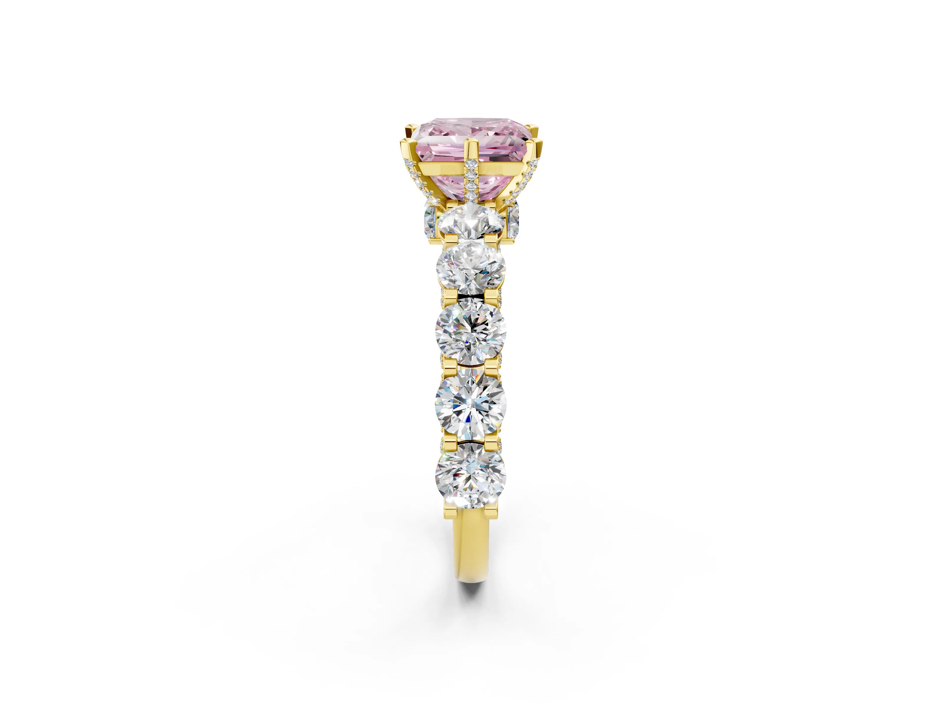 Yellow gold Fancy Pink Princess Cut Diamond Side Stone Engagement Ring with Four-Prong Setting_26