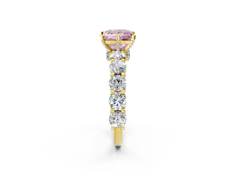 Yellow gold Fancy Pink Princess Cut Diamond Side Stone Engagement Ring with Four-Prong Setting_26