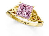Yellow gold Fancy Pink Princess Cut Diamond Solitaire Celtic Knot Ring with Four-Prong Setting_19