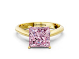 Yellow gold Fancy Pink Princess Cut Diamond Solitaire Engagement Ring with Cathedral Setting and Four-Prong Mount_17