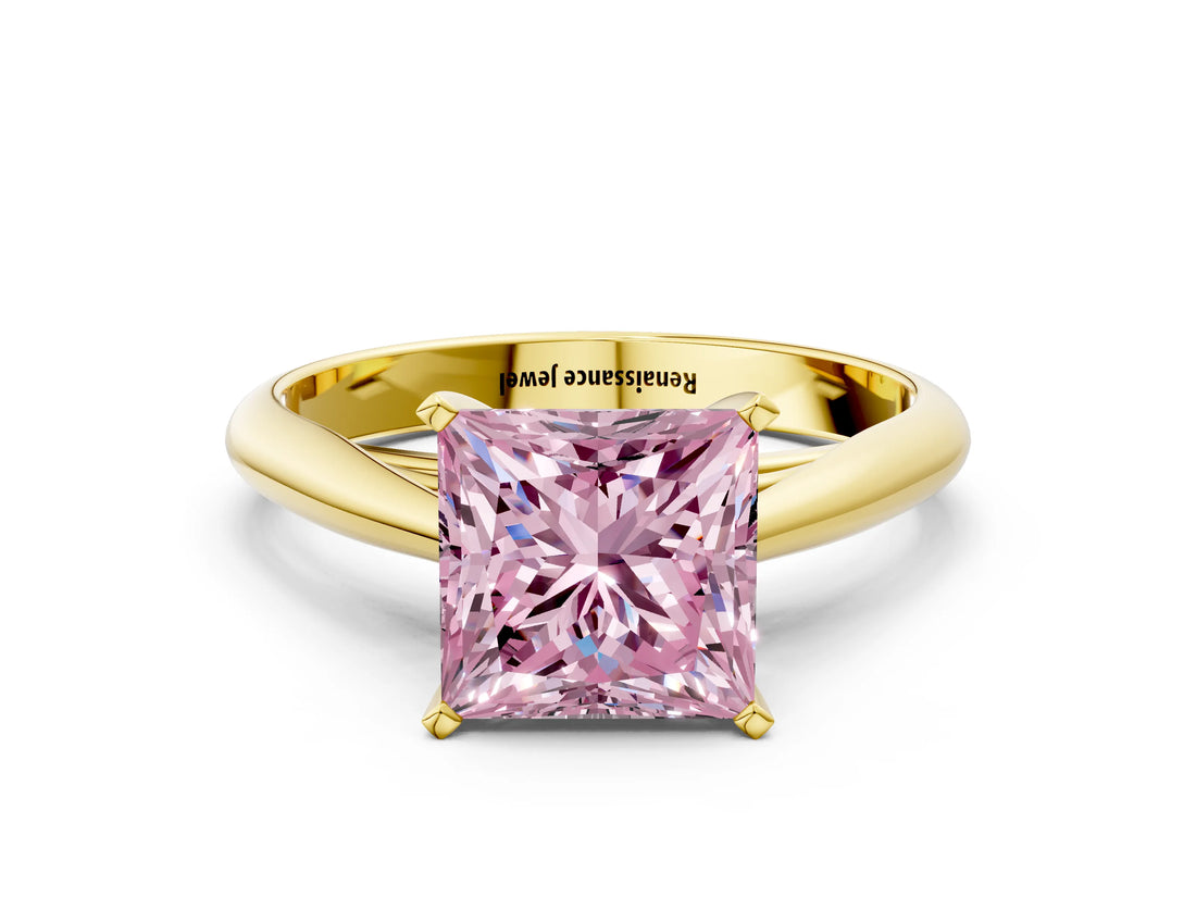 Yellow gold Fancy Pink Princess Cut Diamond Solitaire Engagement Ring with Cathedral Setting and Four-Prong Mount_18