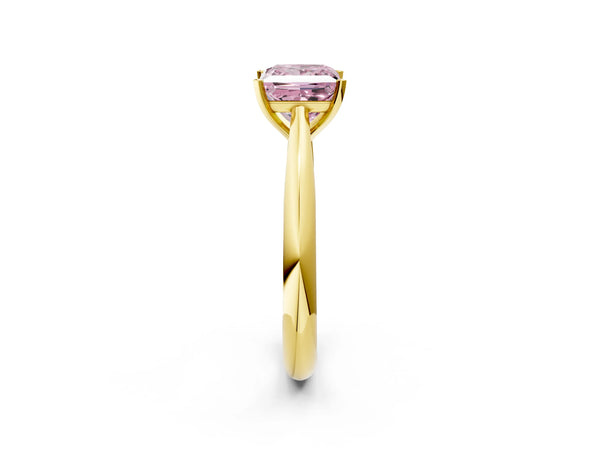 Yellow gold Fancy Pink Princess Cut Diamond Solitaire Engagement Ring with Cathedral Setting and Four-Prong Mount