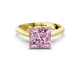 Yellow gold Fancy Pink Princess Cut Diamond Solitaire Engagement Ring with Cathedral Setting and Four-Prong Mount_24