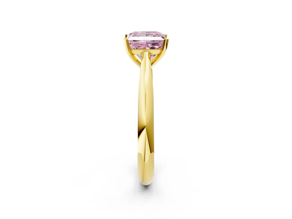 Yellow gold Fancy Pink Princess Cut Diamond Solitaire Engagement Ring with Cathedral Setting and Four-Prong Mount