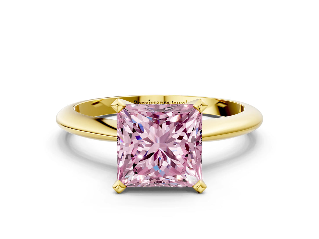 Yellow gold Fancy Pink Princess Cut Diamond Solitaire Engagement Ring with Classic Band and Four-Prong Setting_17