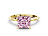 Yellow gold Fancy Pink Princess Cut Diamond Solitaire Engagement Ring with Classic Band and Four-Prong Setting_17