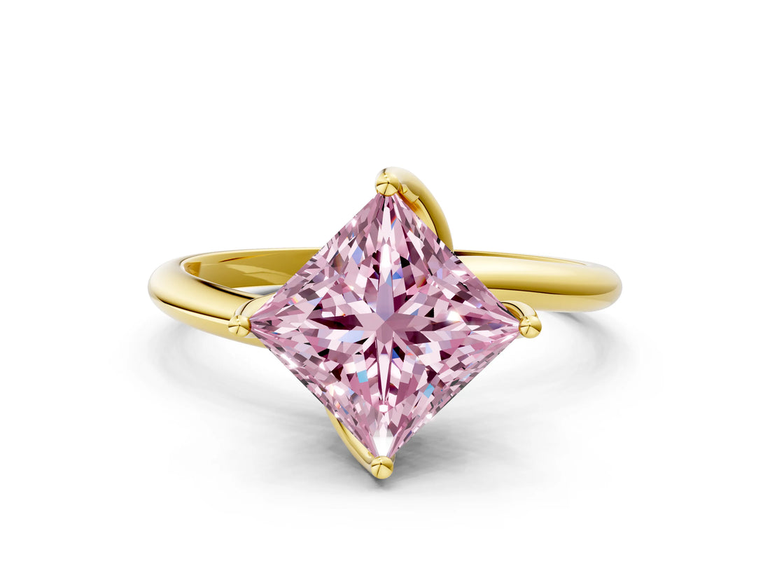 Yellow gold Fancy Pink Princess Cut Diamond Solitaire Engagement Ring with Four-Prong Setting and Classic Band_20
