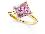 Yellow gold Fancy Pink Princess Cut Diamond Solitaire Engagement Ring with Four-Prong Setting and Classic Band_21