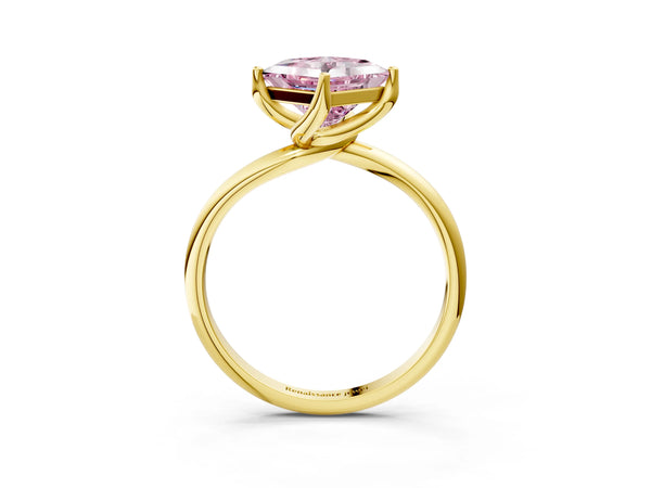 Yellow Gold Princess Cut Bypass Solitaire Engagement Ring Setting for Fancy Pink Center