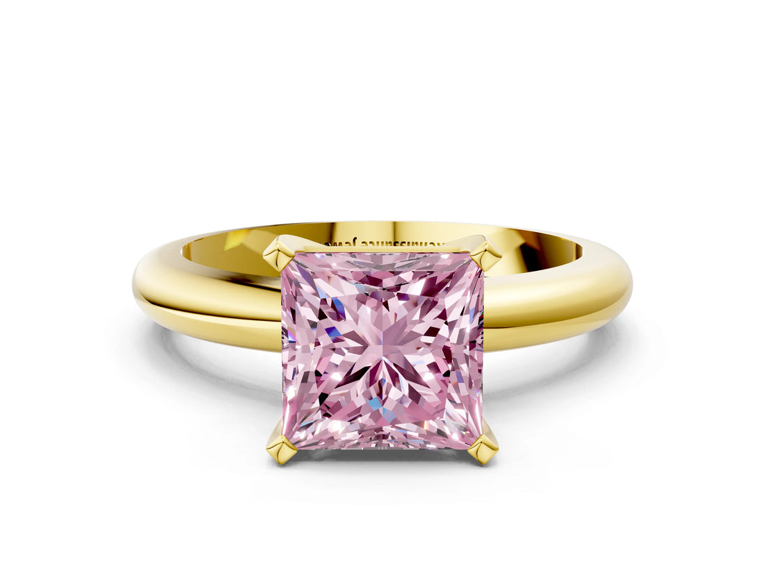 Yellow gold Fancy Pink Princess Cut Diamond Solitaire Engagement Ring with Round Band and Four-Prong Setting_92