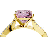 Yellow gold Fancy Pink Princess Cut Diamond Solitaire Engagement Ring with Twisted Pavé Band and Four-Prong Setting_36