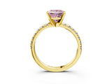 Yellow gold Fancy Pink Princess Cut Diamond Solitaire Pavé Engagement Ring with Round Band and Prong Setting_45