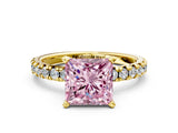 Yellow gold Fancy Pink Princess Cut Diamond Solitaire Pavé Engagement Ring with Round Band and Prong Setting_72