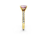 Yellow gold Fancy Pink Princess Cut Diamond Solitaire Pavé Engagement Ring with Round Band and Prong Setting_74