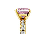 Yellow gold Fancy Pink Princess Cut Diamond Solitaire Pavé Engagement Ring with Round Band and Prong Setting_77