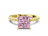 Yellow gold Fancy Pink Princess Cut Diamond Solitaire Ring with Beaded Band and Prong Setting_28