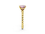Yellow gold Fancy Pink Princess Cut Diamond Solitaire Ring with Beaded Band and Prong Setting_30