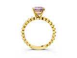 Yellow gold Fancy Pink Princess Cut Diamond Solitaire Ring with Beaded Band and Prong Setting_31