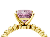 Yellow gold Fancy Pink Princess Cut Diamond Solitaire Ring with Beaded Band and Prong Setting_32