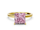 Yellow gold Fancy Pink Princess Cut Diamond Solitaire Ring with Classic Band and Four-Prong Setting