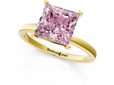 Yellow gold Fancy Pink Princess Cut Diamond Solitaire Ring with Classic Band and Four-Prong Setting_1