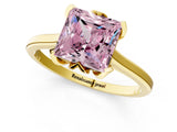 Yellow gold Fancy Pink Princess Cut Diamond Solitaire Ring with Flower Prong Setting and Classic Band_13