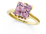 Yellow gold Fancy Pink Princess Cut Diamond Solitaire Ring with Flower Prong Setting and Classic Band_37