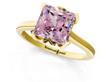 Yellow gold Fancy Pink Princess Cut Diamond Solitaire Ring with Flower Prong Setting and Classic Band_53