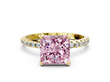 Yellow gold Fancy Pink Princess Cut Diamond Solitaire Ring with Four-Prong Setting and Pavé Band_3