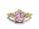 Yellow gold Fancy Pink Princess Cut Diamond Solitaire Ring with Hidden Halo and Pavé Band_27