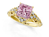 Yellow gold Fancy Pink Princess Cut Diamond Solitaire Ring with Hidden Halo and Pavé Band_28