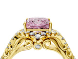 Yellow gold Fancy Pink Princess Cut Diamond Solitaire Ring with Hidden Halo and Pavé Band_31