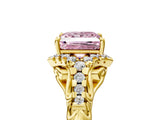 Yellow gold Fancy Pink Princess Cut Diamond Solitaire Ring with Hidden Halo and Pavé Band_32