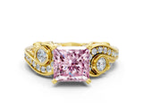 Yellow gold Fancy Pink Princess Cut Diamond Solitaire Ring with Milgrain Pavé Band and Four-Prong Setting_17