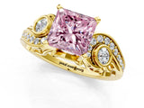 Yellow gold Fancy Pink Princess Cut Diamond Solitaire Ring with Milgrain Pavé Band and Four-Prong Setting_18