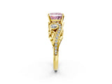 Yellow gold Fancy Pink Princess Cut Diamond Solitaire Ring with Milgrain Pavé Band and Four-Prong Setting_19