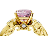 Yellow gold Fancy Pink Princess Cut Diamond Solitaire Ring with Milgrain Pavé Band and Four-Prong Setting_21