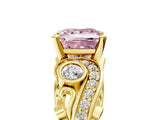 Yellow gold Fancy Pink Princess Cut Diamond Solitaire Ring with Milgrain Pavé Band and Four-Prong Setting_22