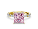 Yellow gold Fancy Pink Princess Cut Diamond Solitaire Ring with Pavé Band and Hidden Halo_19