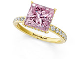 Yellow gold Fancy Pink Princess Cut Diamond Solitaire Ring with Pavé Band and Hidden Halo_20