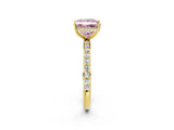 Yellow gold Fancy Pink Princess Cut Diamond Solitaire Ring with Pavé Band and Hidden Halo_21