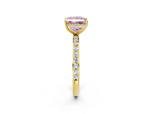 Yellow Gold Princess Cut Hidden Halo Engagement Ring Setting for Fancy Pink Center - Design RJ-315