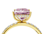 Yellow gold Fancy Pink Princess Cut Diamond Solitaire Ring with Pavé Band and Hidden Halo_23