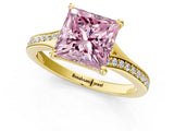 Yellow gold Fancy Pink Princess Cut Diamond Solitaire Ring with Pavé Band and Prong Setting_13