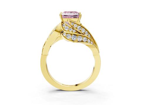 Yellow gold Fancy Pink Princess Cut Diamond Solitaire Ring with Prong Setting and Twisted Pavé Band_3