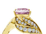Yellow gold Fancy Pink Princess Cut Diamond Solitaire Ring with Prong Setting and Twisted Pavé Band_4