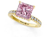 Yellow gold Fancy Pink Princess Cut Diamond Solitaire Ring with Round  Pavé Band and Four-Prong Setting_37