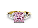 Yellow gold Fancy Pink Princess Cut Diamond Solitaire Ring with Side Stones and Four-Prong Setting_16
